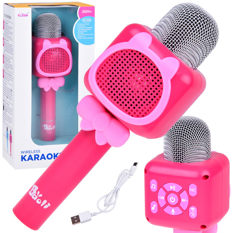 JOKO Multifunkčný Detský Mikrofón KARAOKE s Nahrávaním a Bluetooth + SD vstup, ružový