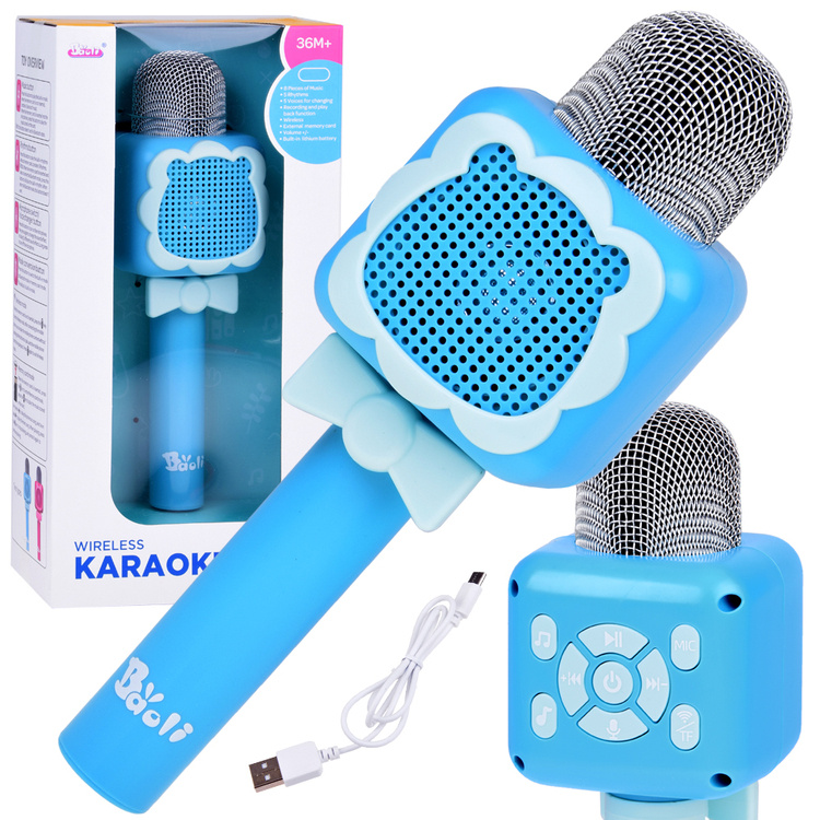 JOKO Multifunkčný Detský Mikrofón KARAOKE s Nahrávaním a Bluetooth + SD vstup, modrý