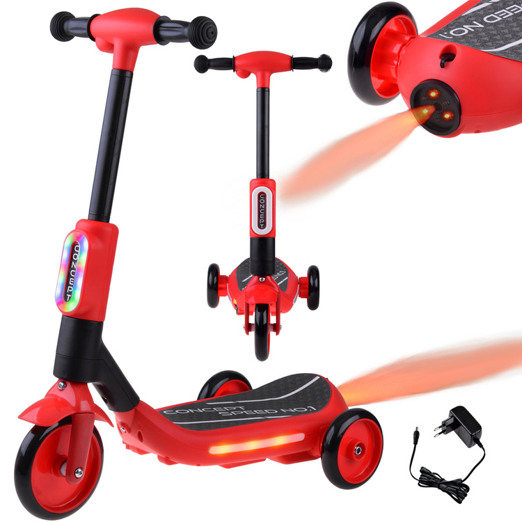 JOKO Detská Elektrická Kolobežka s VODNOU PAROU, svetlom a Hudbou, nosnosť 30kg, rýchlosť 5km/h, červená