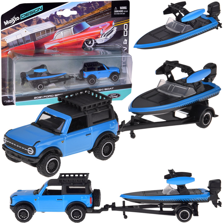 Maisto Kovové Auto Ford Bronco 2021 a príves s člnom 1:64