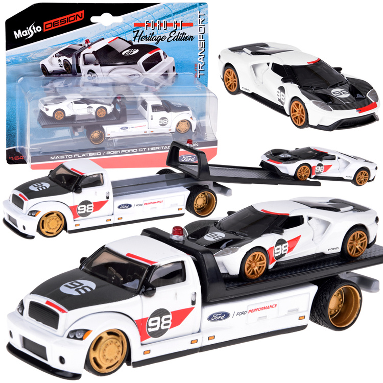 Maisto Kovový set Odťahové auto s plošinou + FORD GT Heritage 2021 1:64